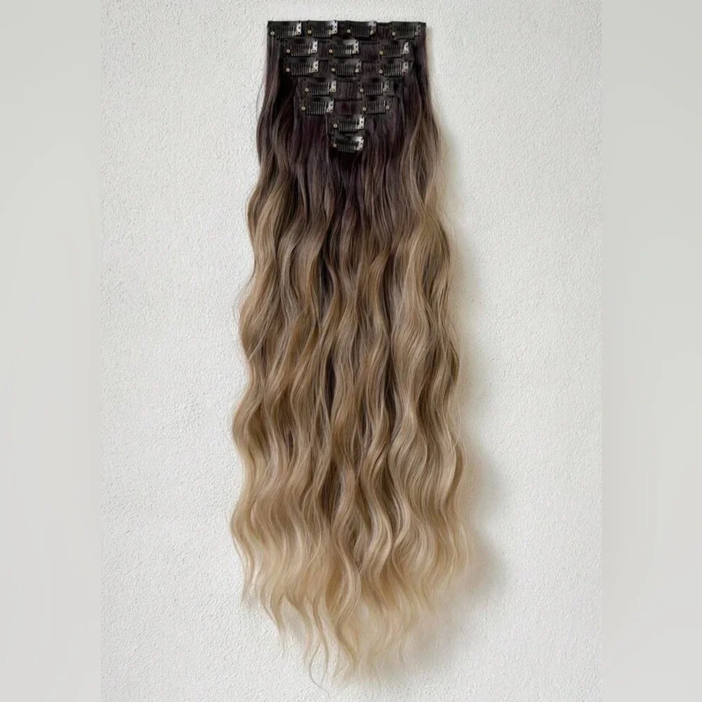 Human hair blend 22 In Ashy light Brown Balayage Clip in hair Extensions